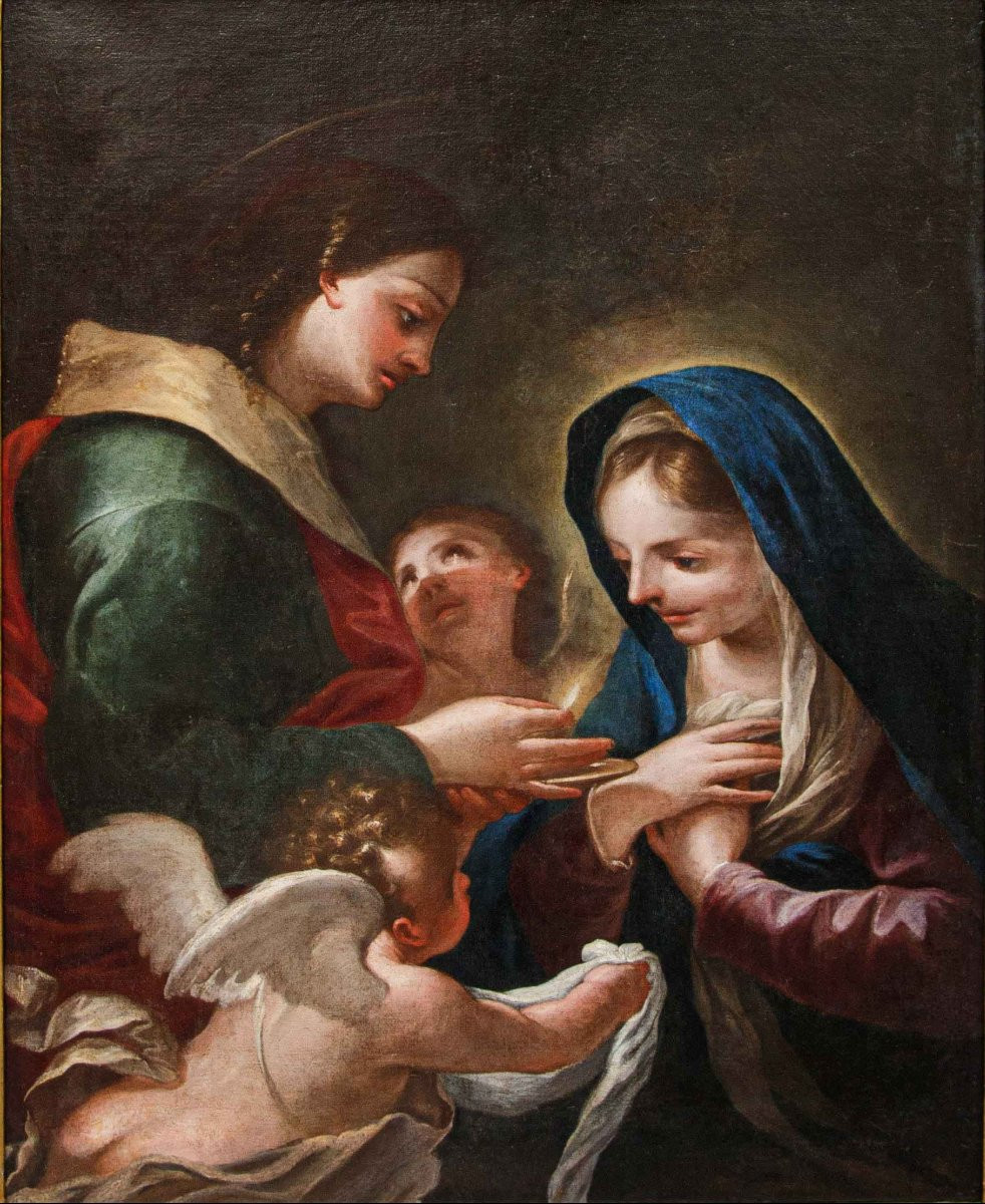 Scuola emiliana della metà del XVII secolo, La Vergine riceve l’Eucarestia da San Giovanni-photo-3