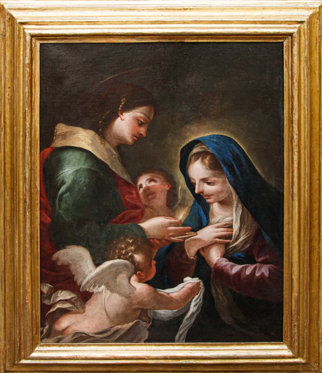 Scuola emiliana della metà del XVII secolo, La Vergine riceve l’Eucarestia da San Giovanni