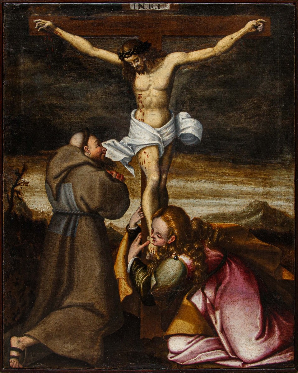 Marcantonio Mainardi (Cremona, 1570 ca – 1629), Crocifissione con Maddalena e un santo francesc