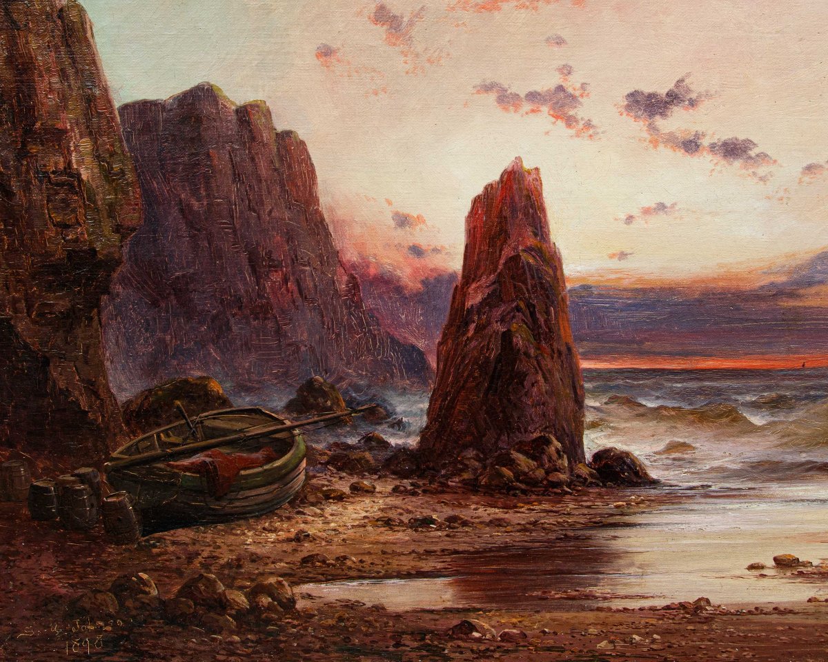 Sidney Yates Johnson (Londra, attivo dal 1890 – 1926), Veduta marina al tramonto-photo-6