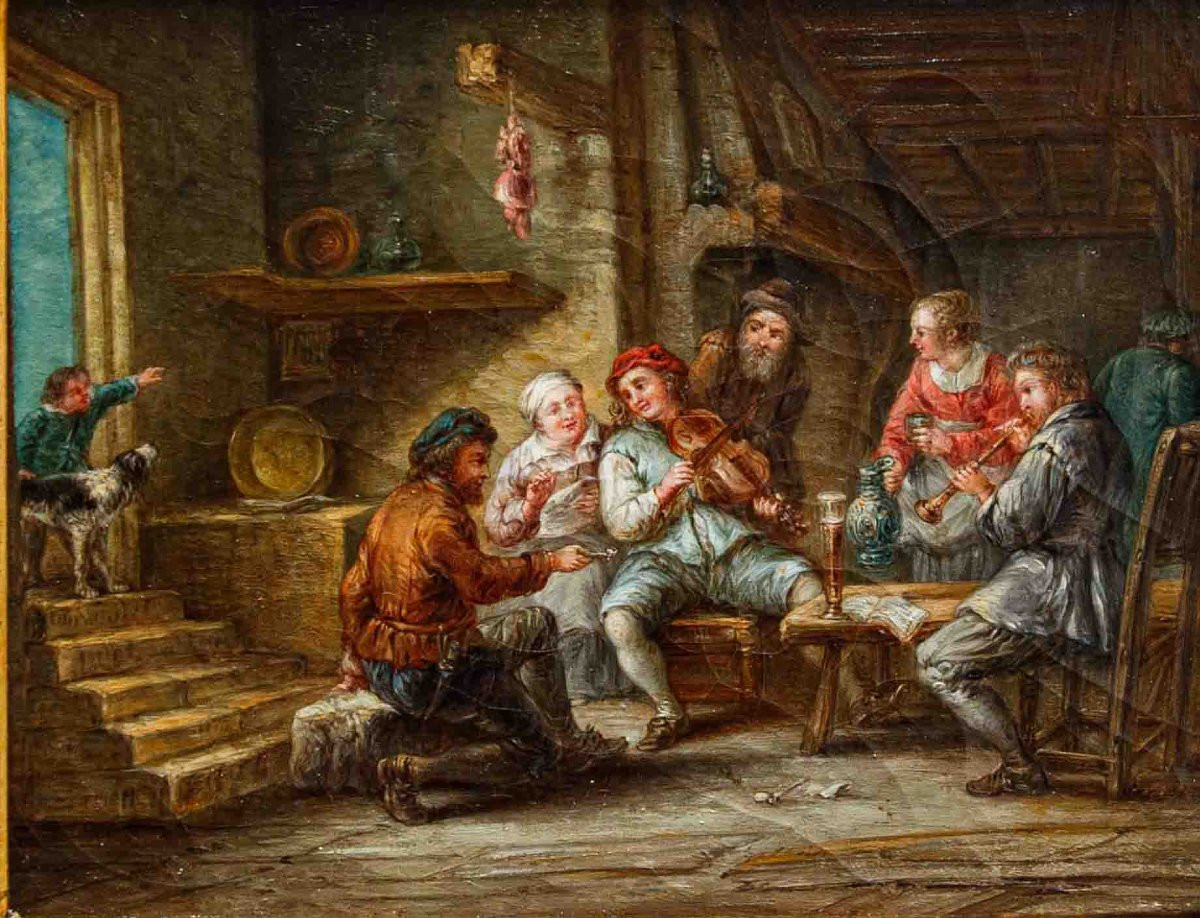 Seguace di Egbert van Heemskerck (Haarlem, 1634 – Londra, 1704), Concerto in osteria-photo-3