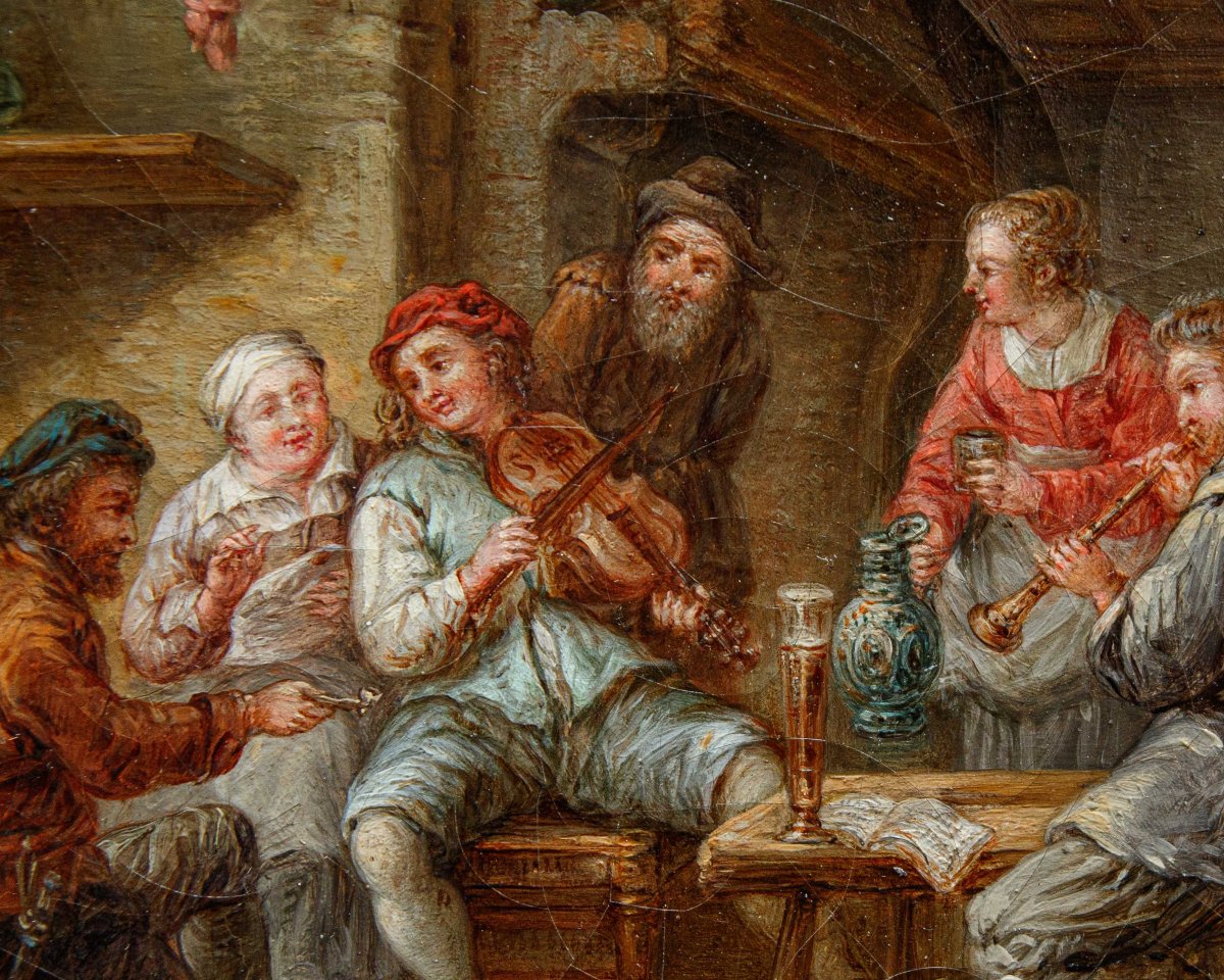 Seguace di Egbert van Heemskerck (Haarlem, 1634 – Londra, 1704), Concerto in osteria-photo-3