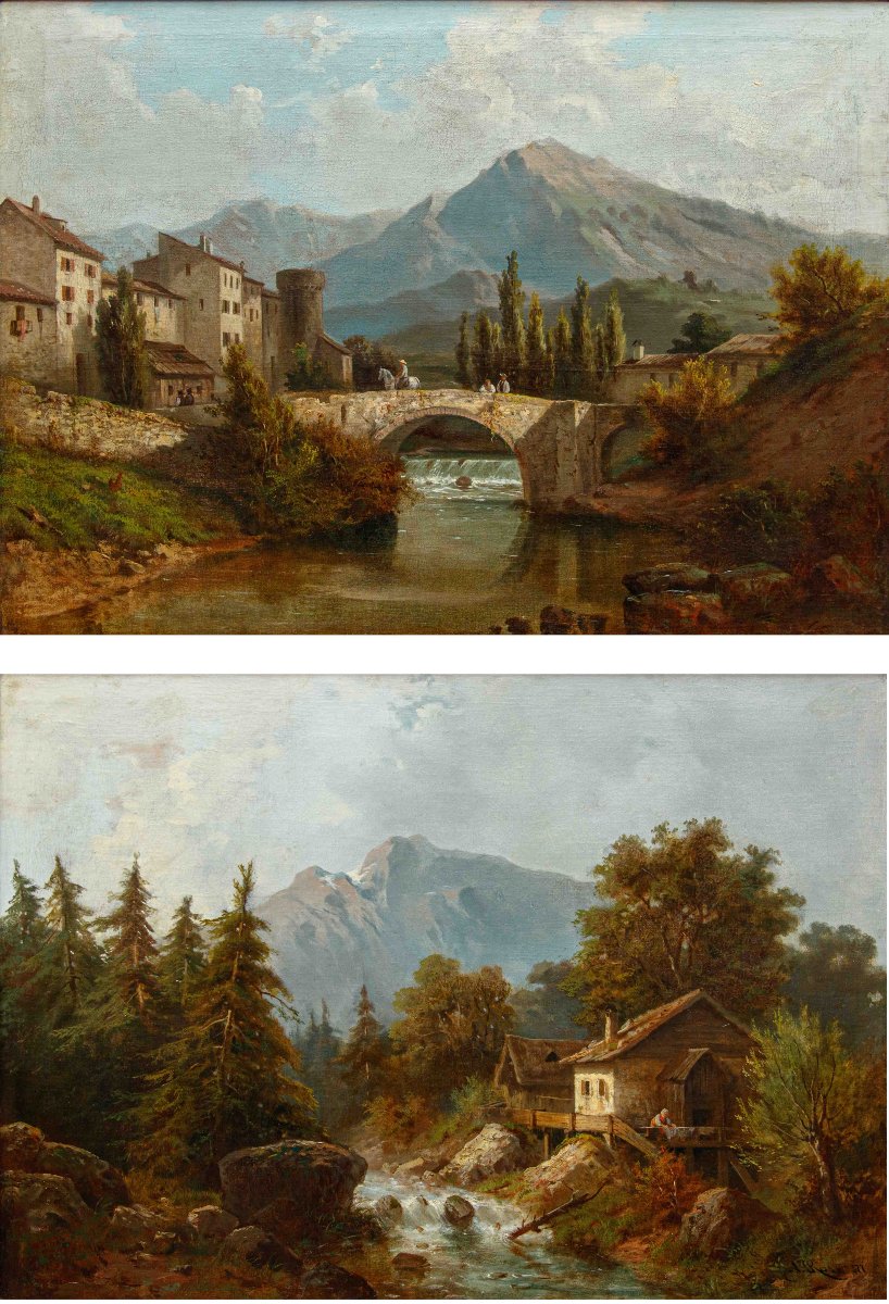 Costantino Rosa (Bergamo, 1803 – 1878), Coppia di paesaggi montani-photo-2