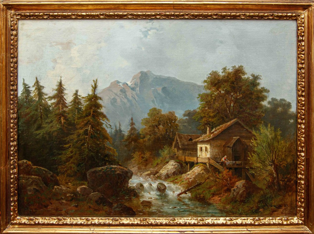 Costantino Rosa (Bergamo, 1803 – 1878), Coppia di paesaggi montani-photo-5