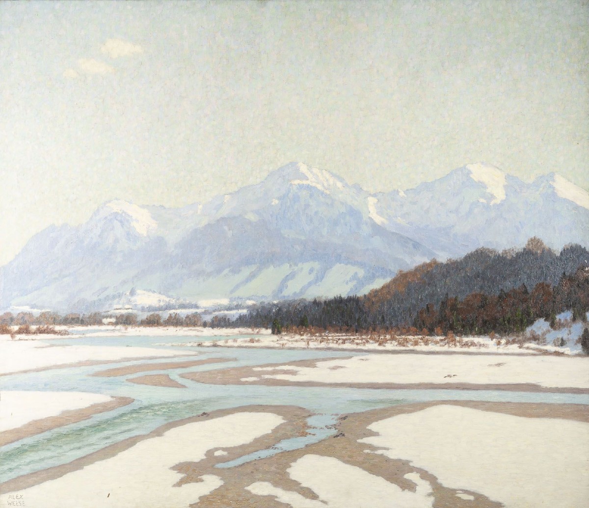 Alexander Weise (Odessa, 1883 – Monaco di Baviera, 1960), Paesaggio invernale con fiume