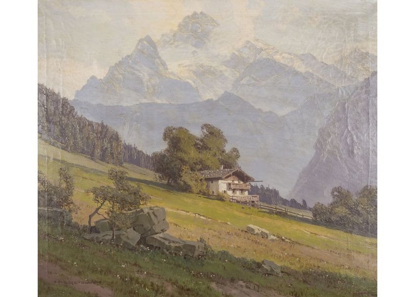 Ernst Carl Walter Retzlaff (Berlino, 1898 – Detmold, 1976), Paesaggio alpino con baita-photo-2