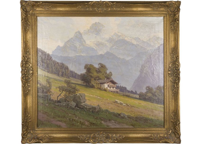 Ernst Carl Walter Retzlaff (Berlino, 1898 – Detmold, 1976), Paesaggio alpino con baita