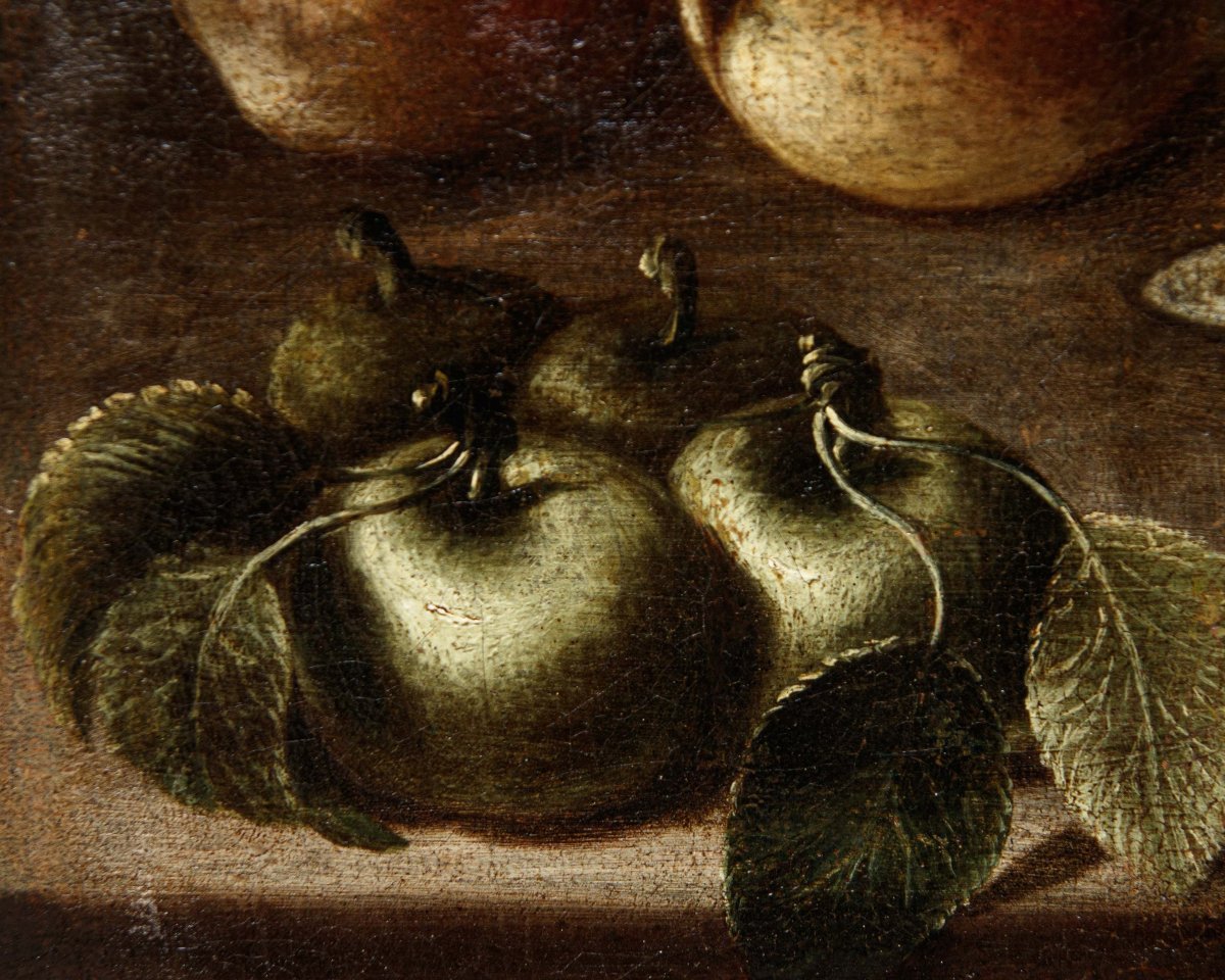 Scuola lombarda del XVII secolo, Natura morta con piatti, fiori e frutta-photo-6