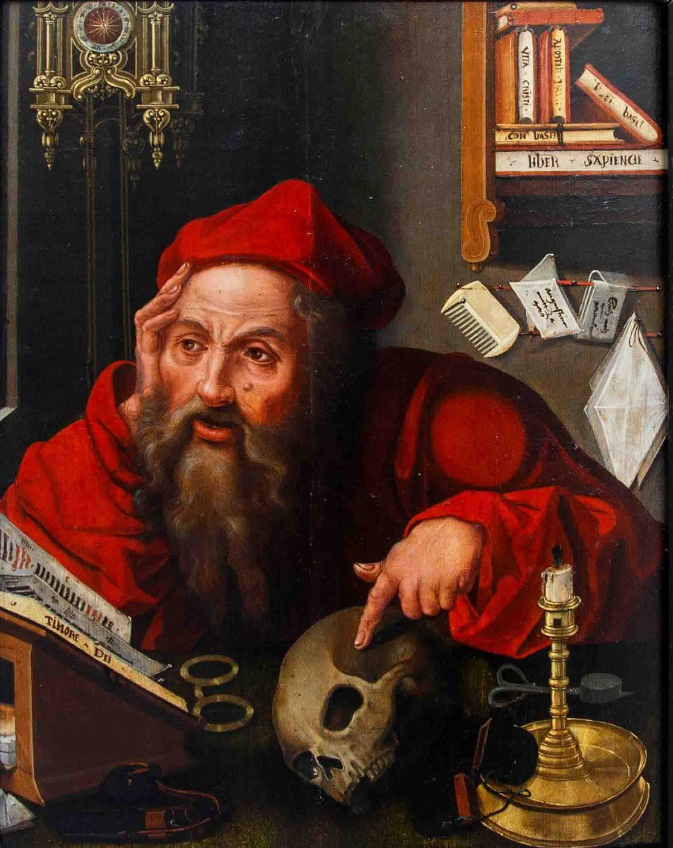 Bottega di Marinus van Reymerswaele (Reimerswaal, 1490 ca.– 1546), San Girolamo nello studio-photo-4