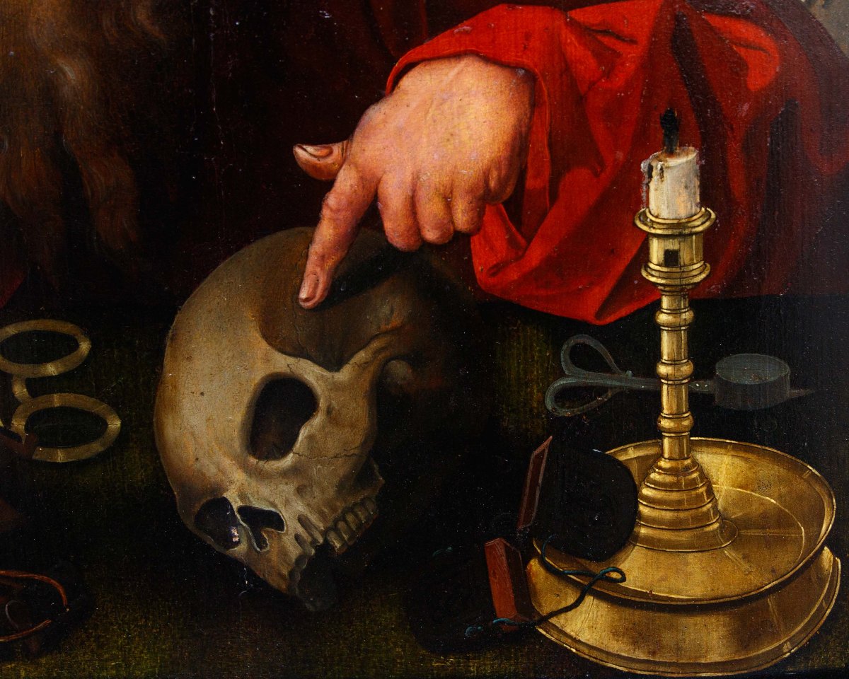 Bottega di Marinus van Reymerswaele (Reimerswaal, 1490 ca.– 1546), San Girolamo nello studio-photo-3