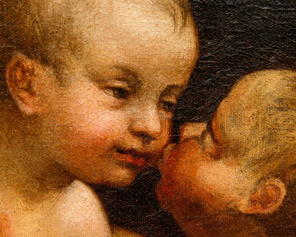 Pittore leonardesco, metà del XVI secolo, Gesù e San Giovannino che si baciano-photo-2