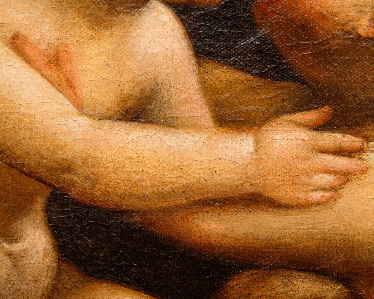 Pittore leonardesco, metà del XVI secolo, Gesù e San Giovannino che si baciano-photo-3