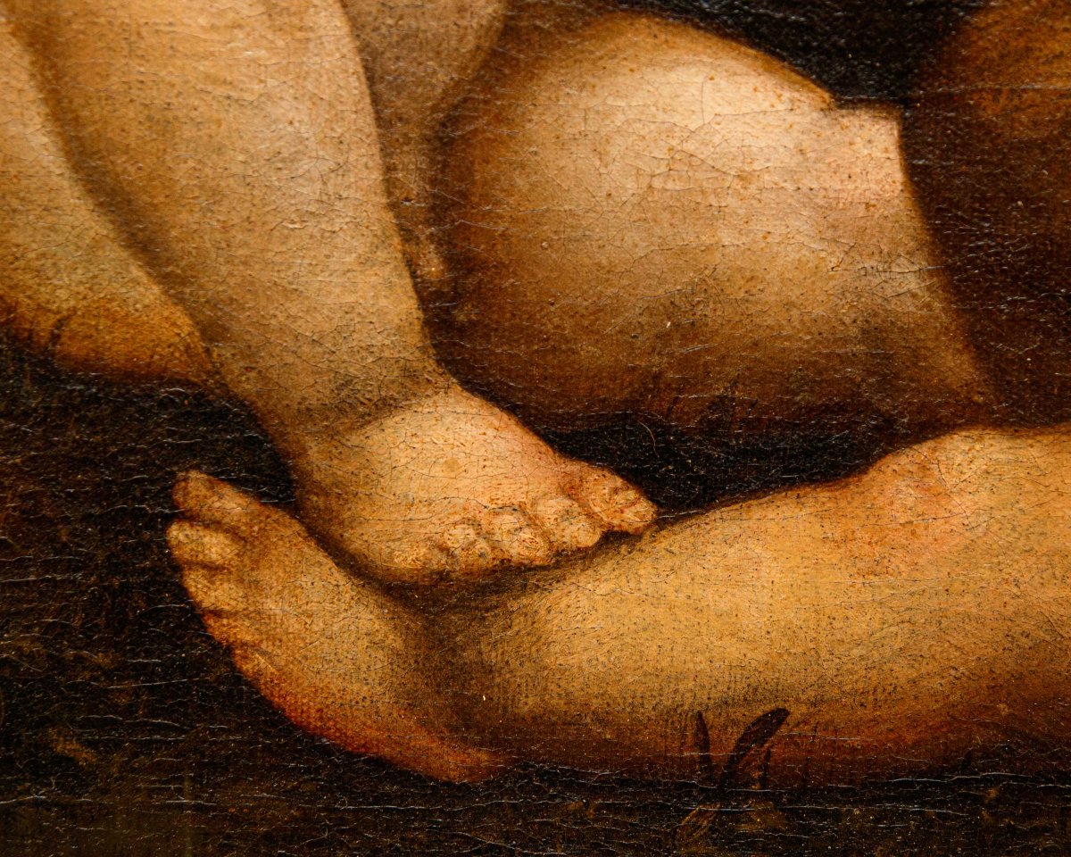 Pittore leonardesco, metà del XVI secolo, Gesù e San Giovannino che si baciano-photo-4