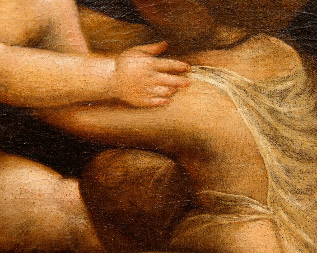 Pittore leonardesco, metà del XVI secolo, Gesù e San Giovannino che si baciano-photo-6