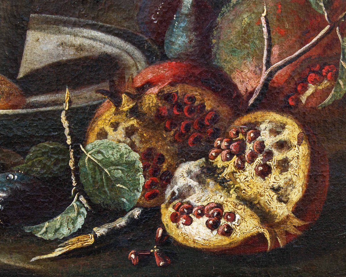 Scuola Romana, XVII secolo, Natura morta con melograni-photo-1