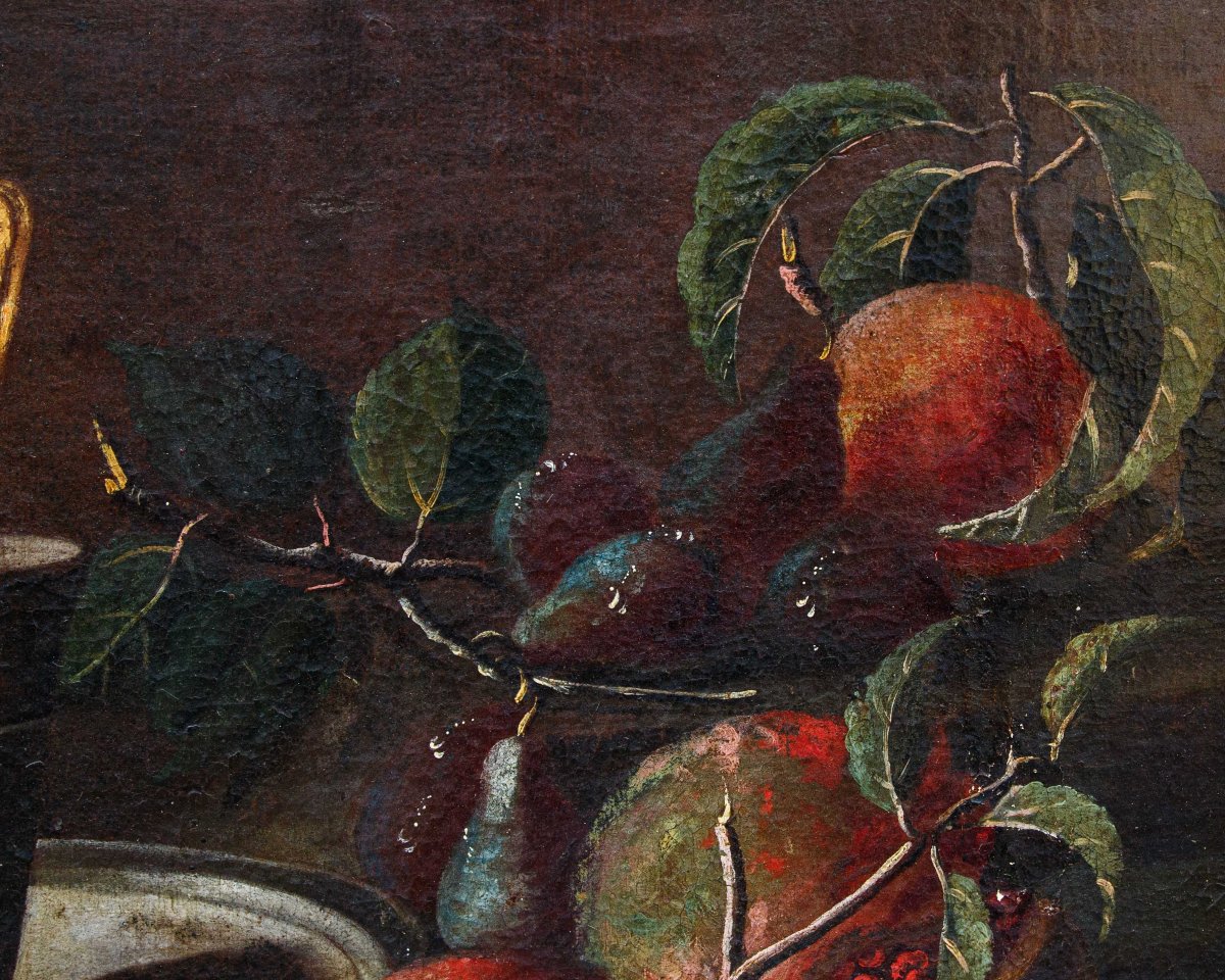 Scuola Romana, XVII secolo, Natura morta con melograni-photo-2
