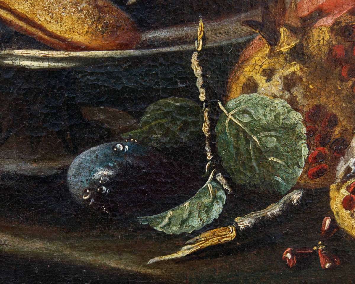 Scuola Romana, XVII secolo, Natura morta con melograni-photo-4