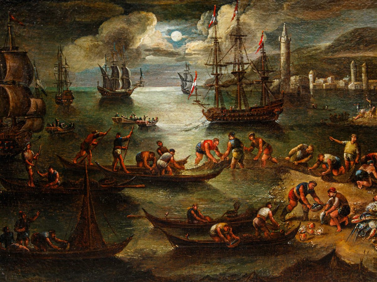 Scuola veneta del XVIII secolo, Marina con pescatori all’alba-photo-7