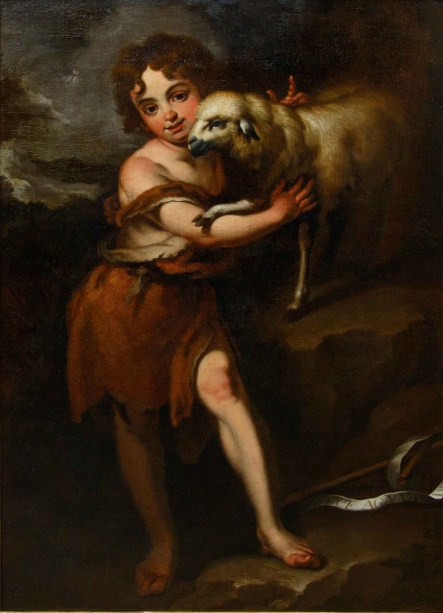 Seguace di Bartolomé Esteban Murillo (Siviglia, 1617 - 1682), San Giovannino con l’agnello-photo-3