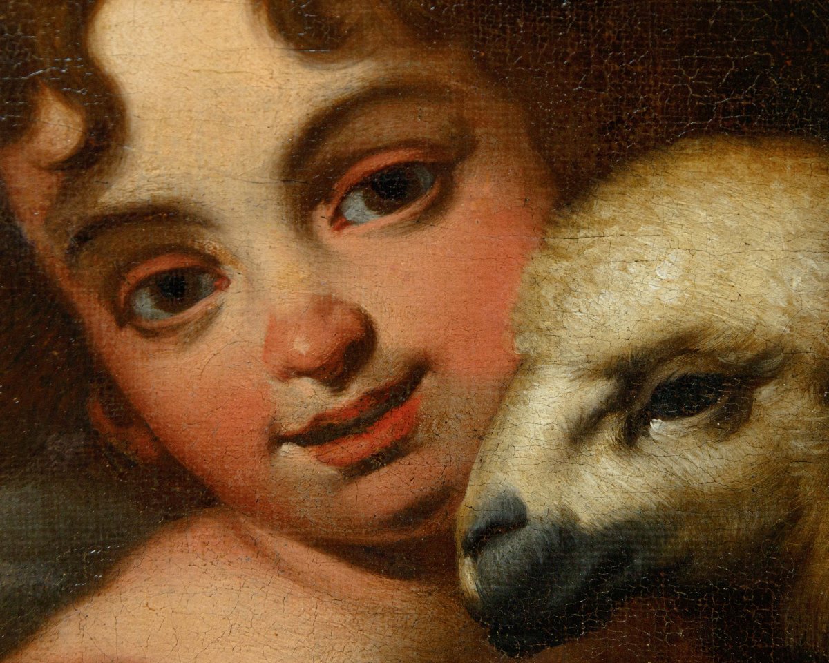 Seguace di Bartolomé Esteban Murillo (Siviglia, 1617 - 1682), San Giovannino con l’agnello-photo-4