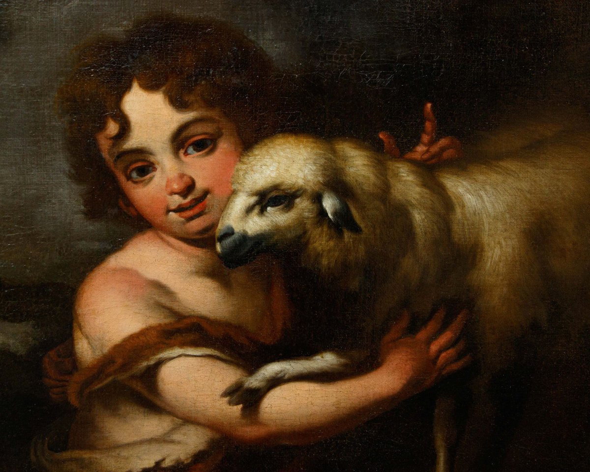 Seguace di Bartolomé Esteban Murillo (Siviglia, 1617 - 1682), San Giovannino con l’agnello-photo-5