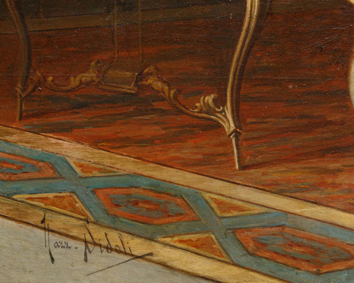 Nazzareno Sidoli (Rossoreggio (PC), 1879 – Piacenza, 1969) Recita nel salotto rococò-photo-4
