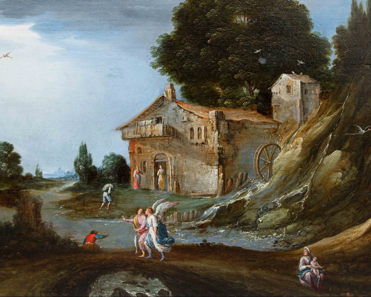 Carlo Antonio Procaccini (1571 – 1628), Tobiolo e l’angelo in un paesaggio fluviale-photo-1