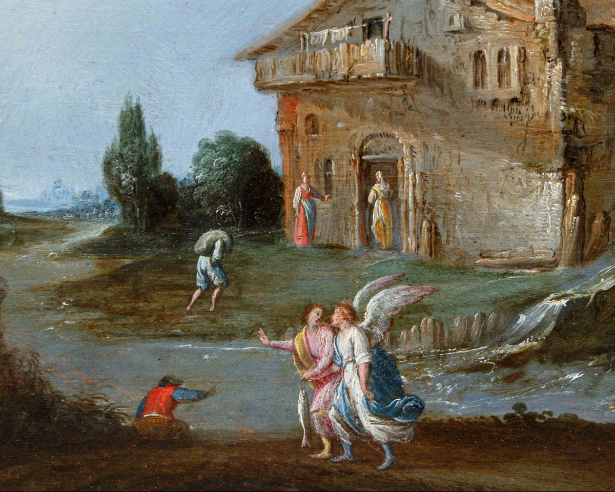 Carlo Antonio Procaccini (1571 – 1628), Tobiolo e l’angelo in un paesaggio fluviale-photo-6