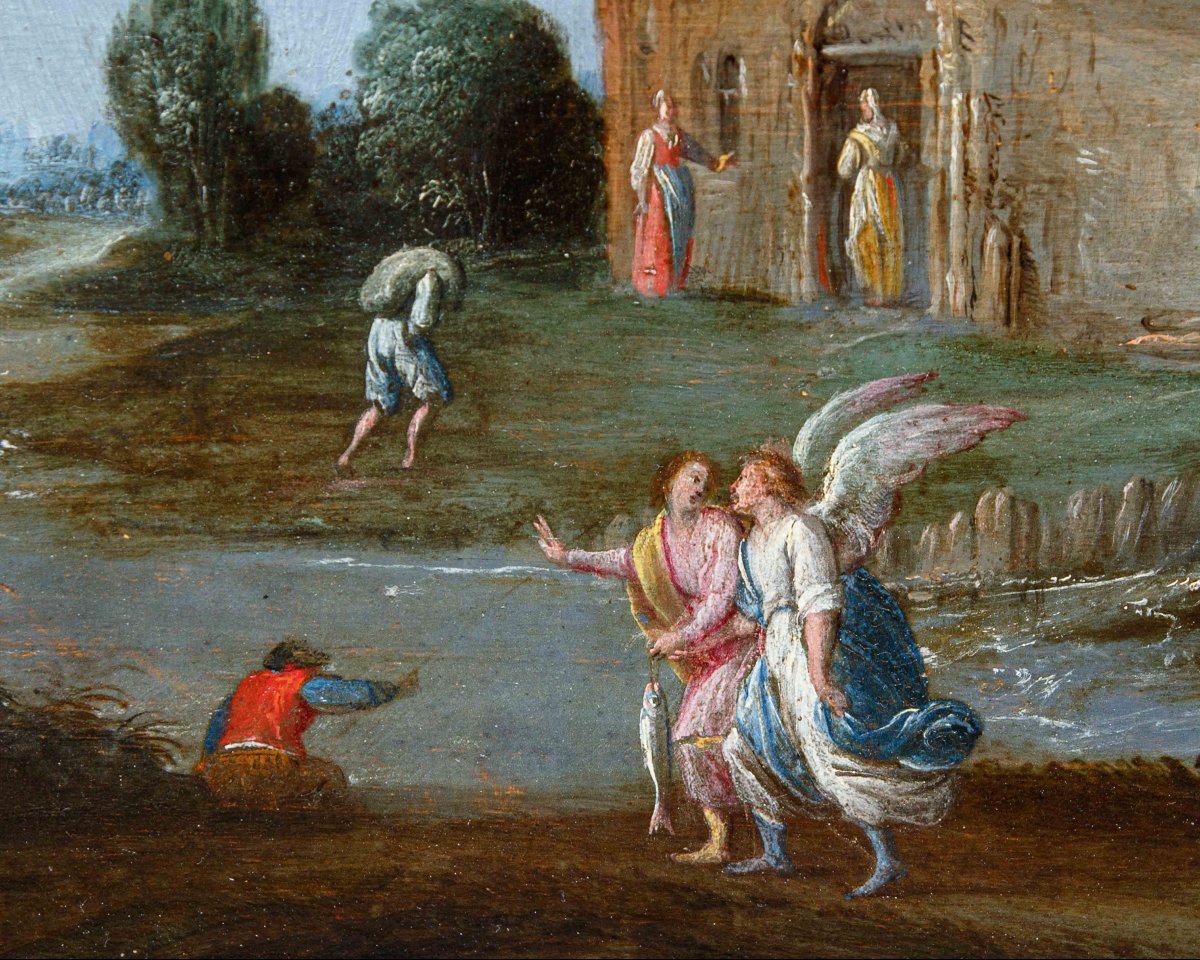 Carlo Antonio Procaccini (1571 – 1628), Tobiolo e l’angelo in un paesaggio fluviale-photo-7