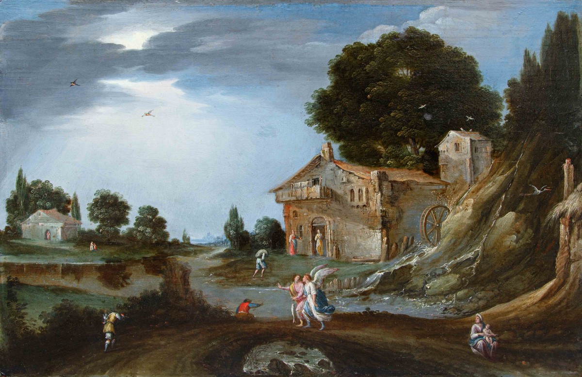 Carlo Antonio Procaccini (1571 – 1628), Tobiolo e l’angelo in un paesaggio fluviale