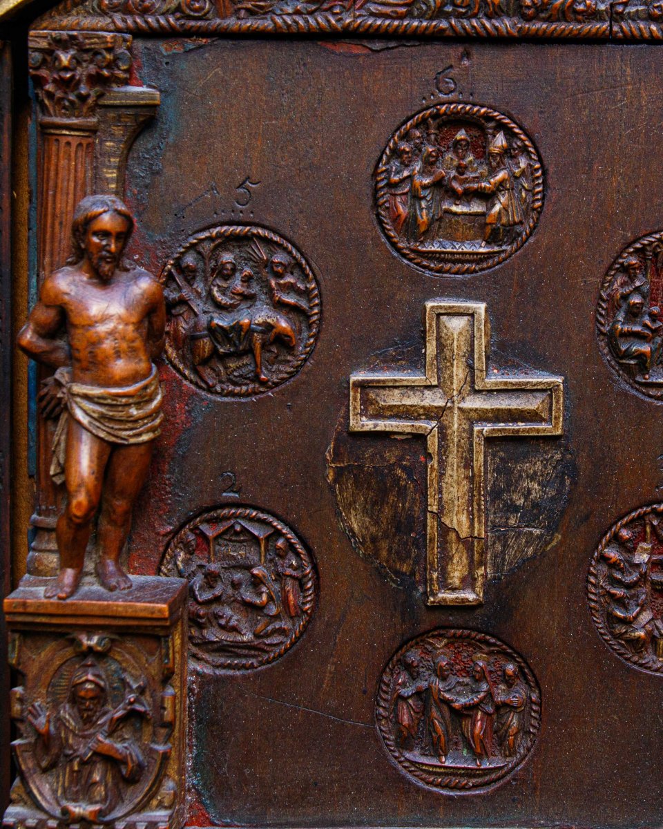 XIX Secolo, Pannello devozionale con scene religiose-photo-3