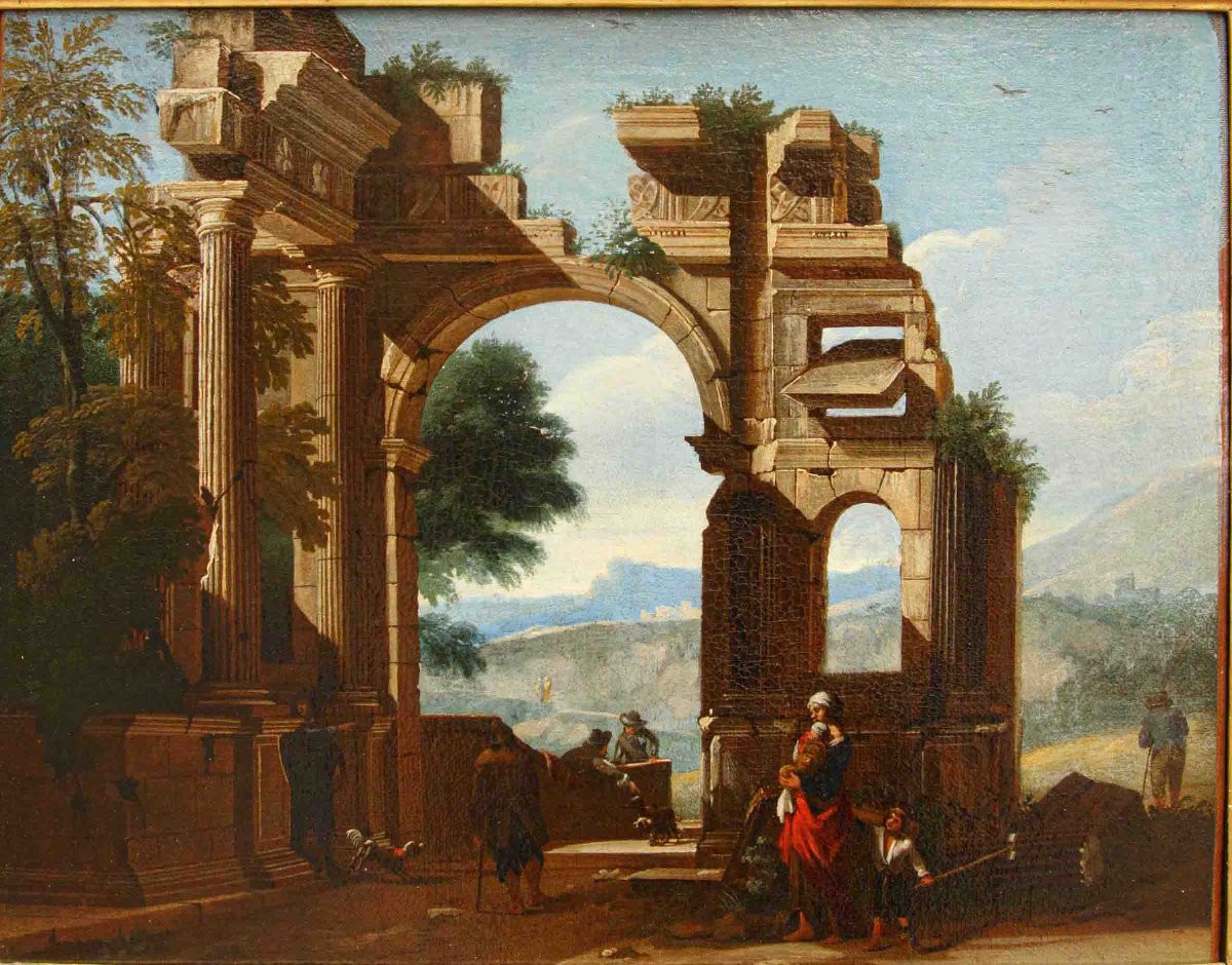 Scuola romana del XVII secolo, Capriccio con rovine antiche-photo-3