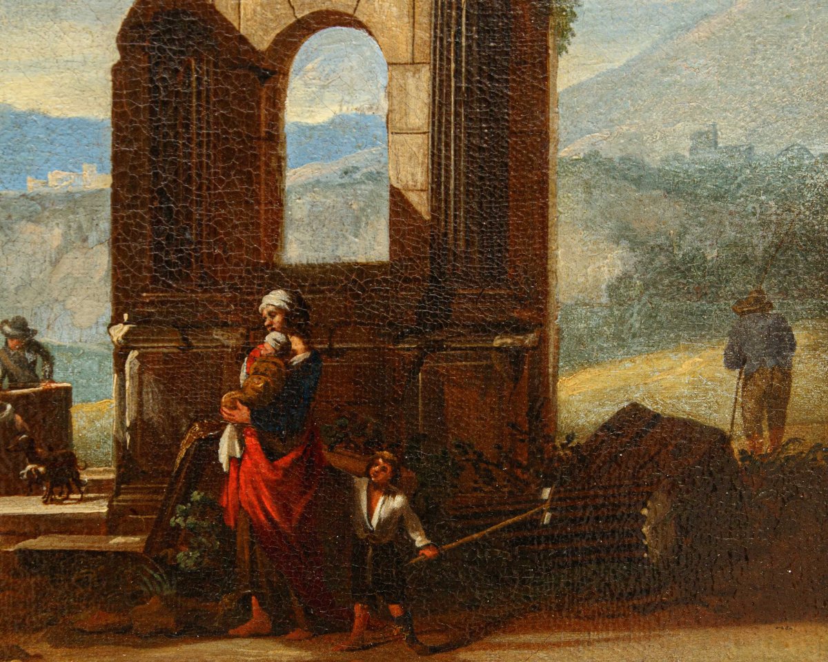Scuola romana del XVII secolo, Capriccio con rovine antiche-photo-1