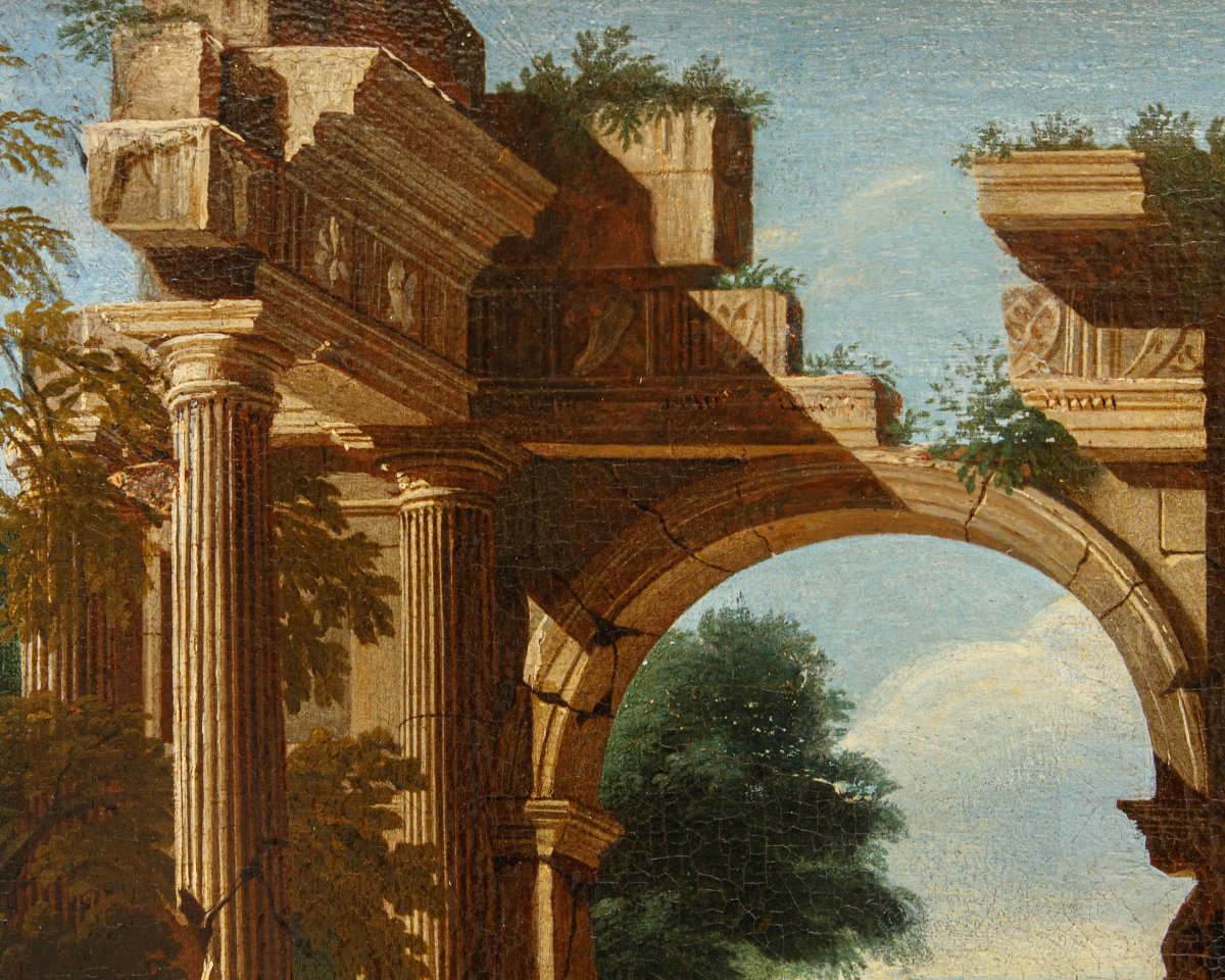 Scuola romana del XVII secolo, Capriccio con rovine antiche-photo-2