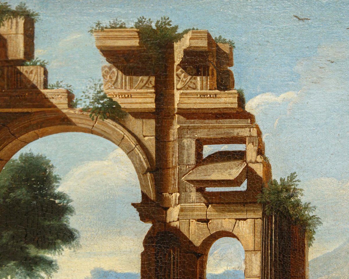 Scuola romana del XVII secolo, Capriccio con rovine antiche-photo-3
