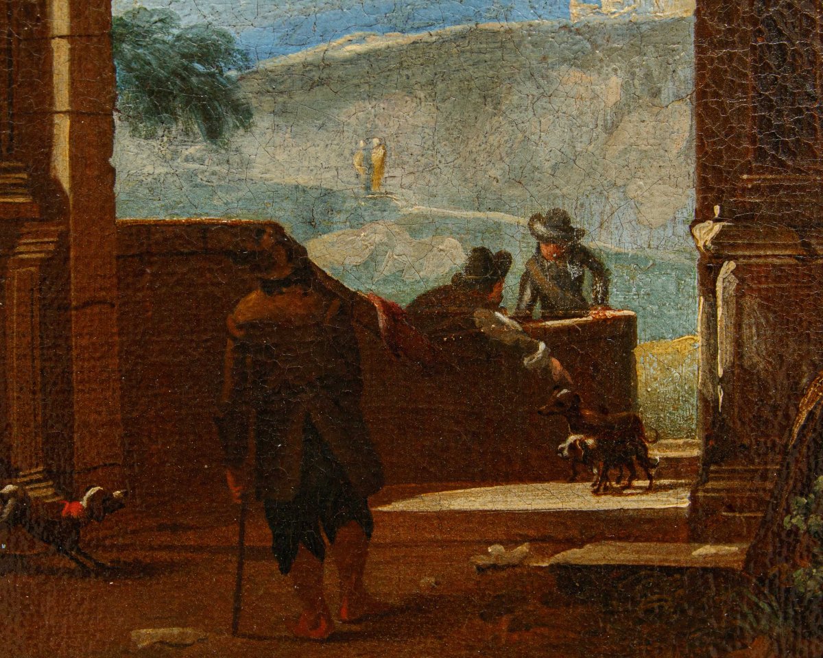 Scuola romana del XVII secolo, Capriccio con rovine antiche-photo-5