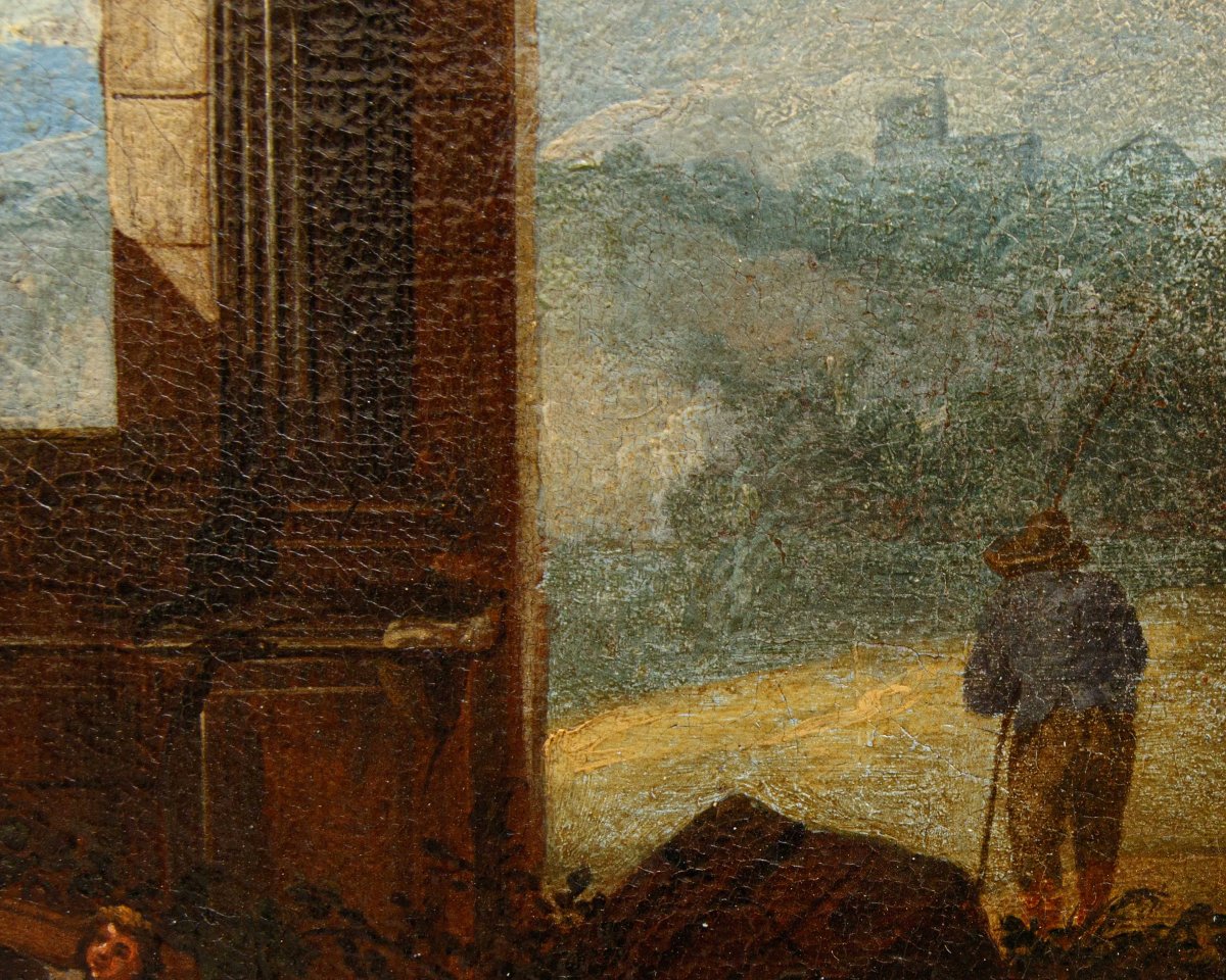 Scuola romana del XVII secolo, Capriccio con rovine antiche-photo-6