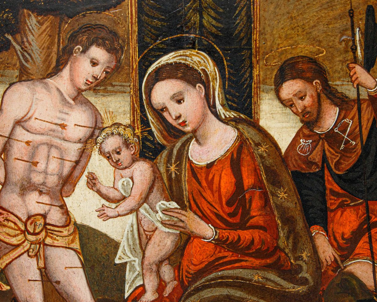 Pittore del basso adriatico, XVI secolo, Madonna col Bambino e i Santi Rocco e Sebastiano-photo-2
