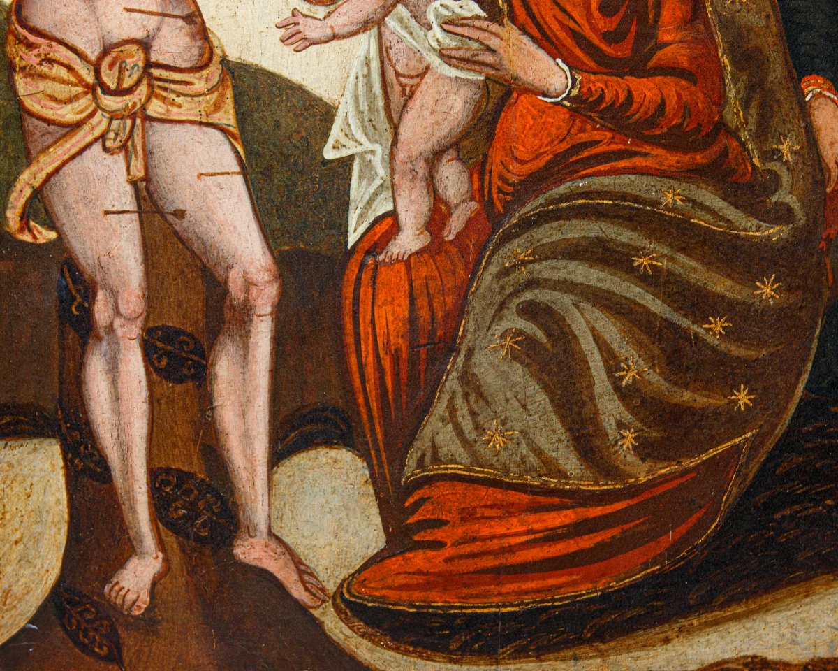 Pittore del basso adriatico, XVI secolo, Madonna col Bambino e i Santi Rocco e Sebastiano-photo-6