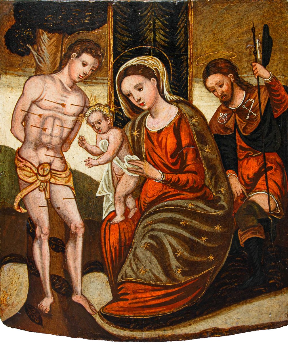 Pittore del basso adriatico, XVI secolo, Madonna col Bambino e i Santi Rocco e Sebastiano