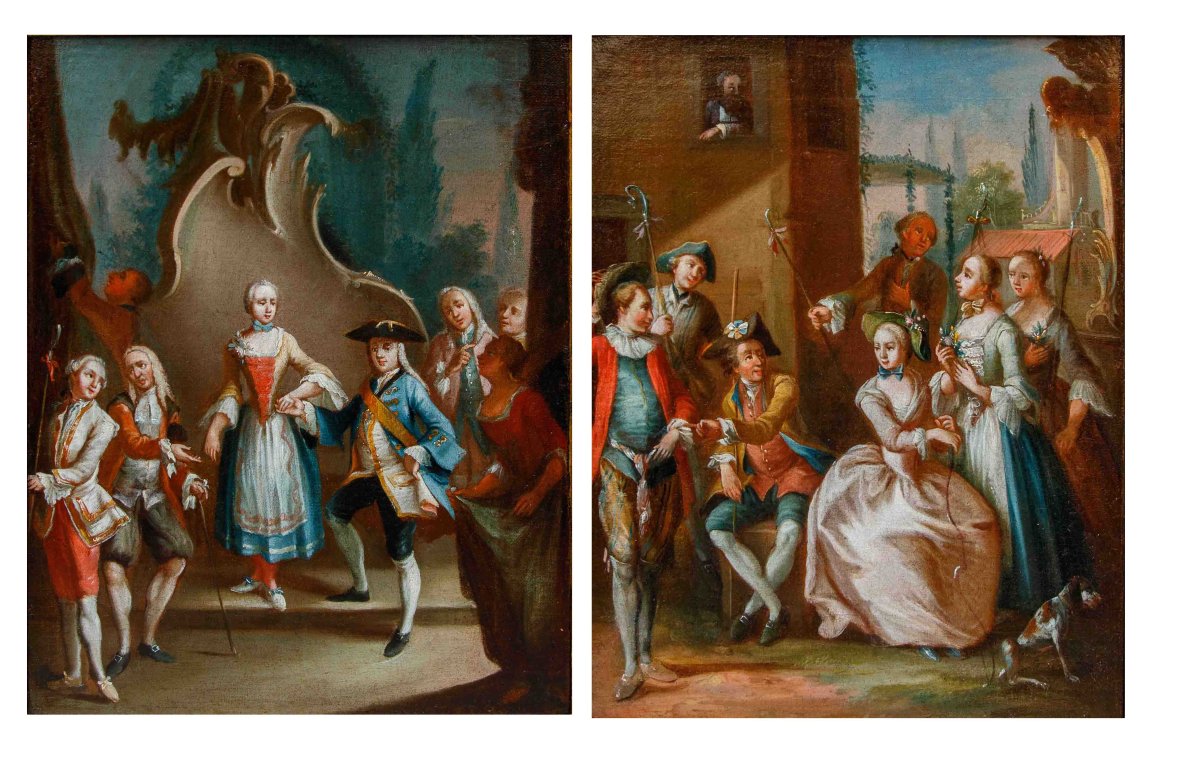 Antonio Zucchi ( Venezia, 1726 – 1795), Coppia di scene galanti-photo-2