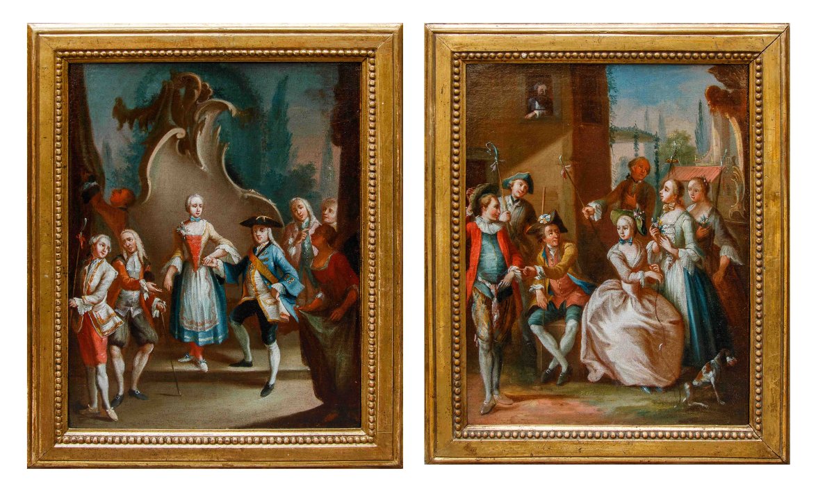Antonio Zucchi ( Venezia, 1726 – 1795), Coppia di scene galanti