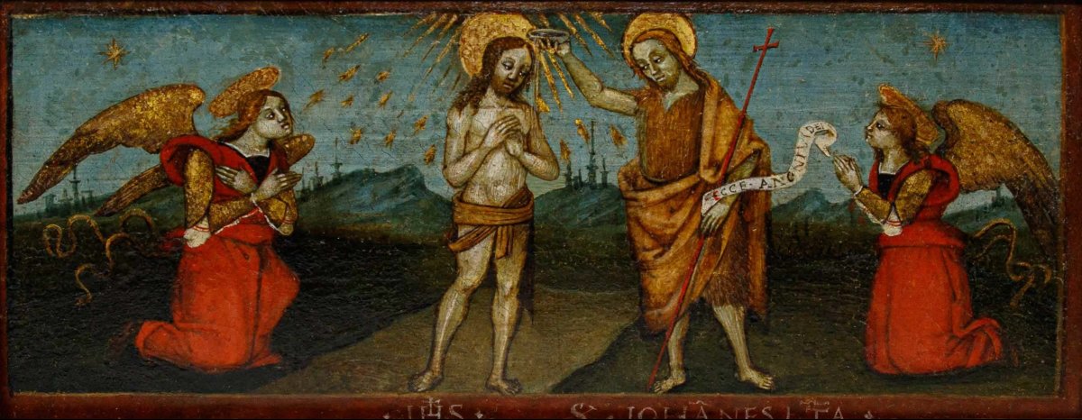 Scuola lombarda, fine del XV secolo, Battesimo di Cristo con due angeli-photo-2