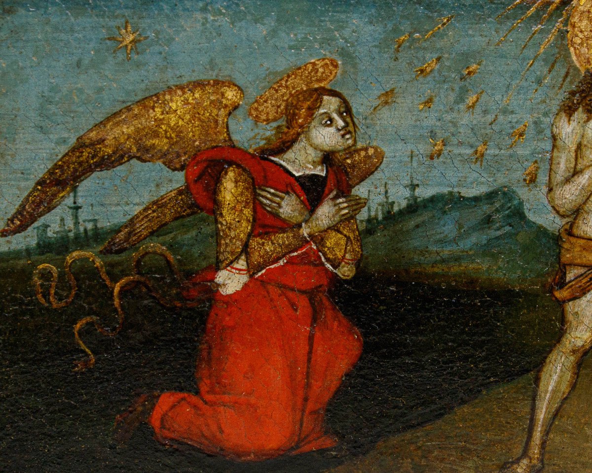 Scuola lombarda, fine del XV secolo, Battesimo di Cristo con due angeli-photo-2