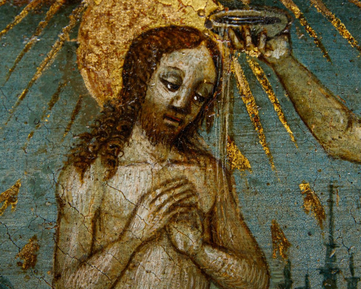 Scuola lombarda, fine del XV secolo, Battesimo di Cristo con due angeli-photo-5