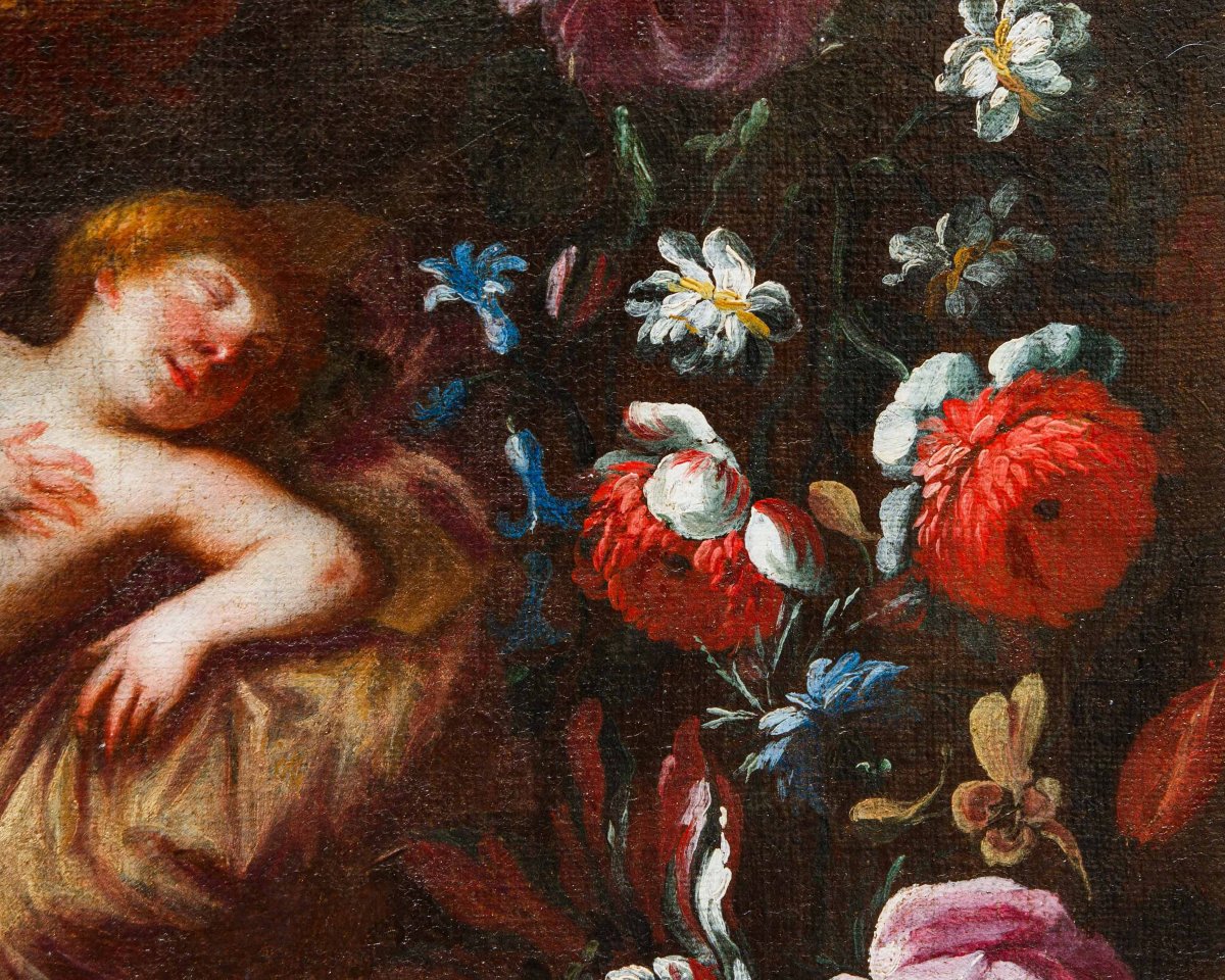Pier Francesco Cittadini (1616 – 1681), attr., Ghirlanda con Gesù dormiente-photo-3