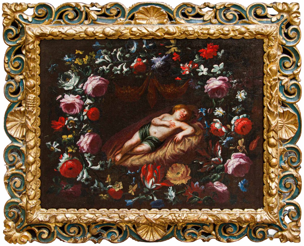 Pier Francesco Cittadini (1616 – 1681), attr., Ghirlanda con Gesù dormiente