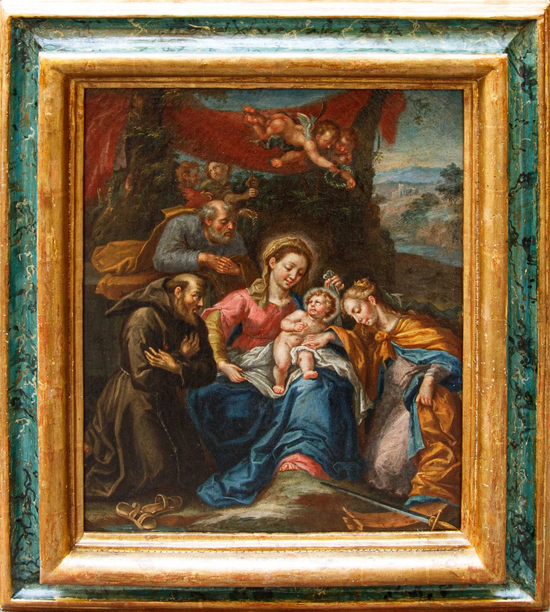 Scuola romana del XVII secolo, Sacra famiglia con Santa Caterina e Santo francescano-photo-2