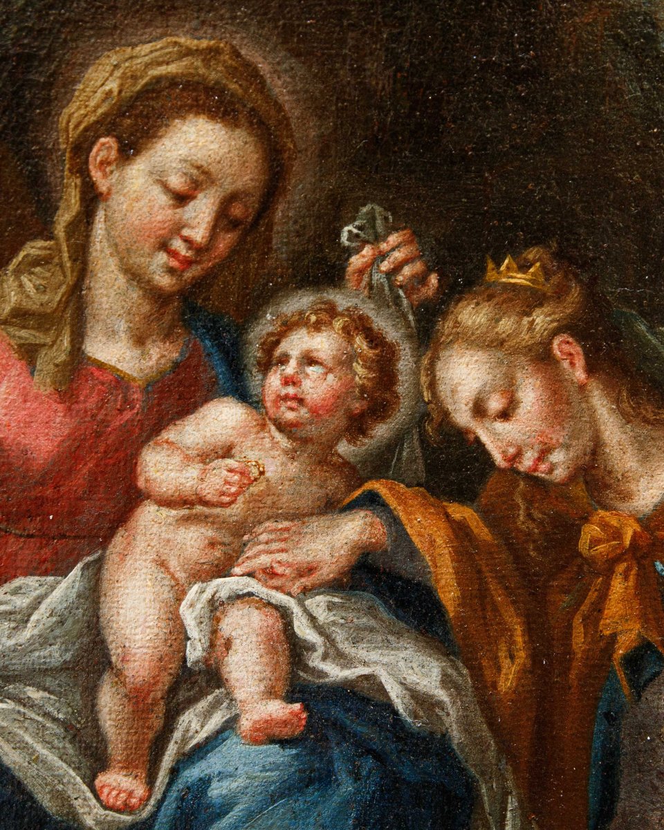 Scuola romana del XVII secolo, Sacra famiglia con Santa Caterina e Santo francescano-photo-4