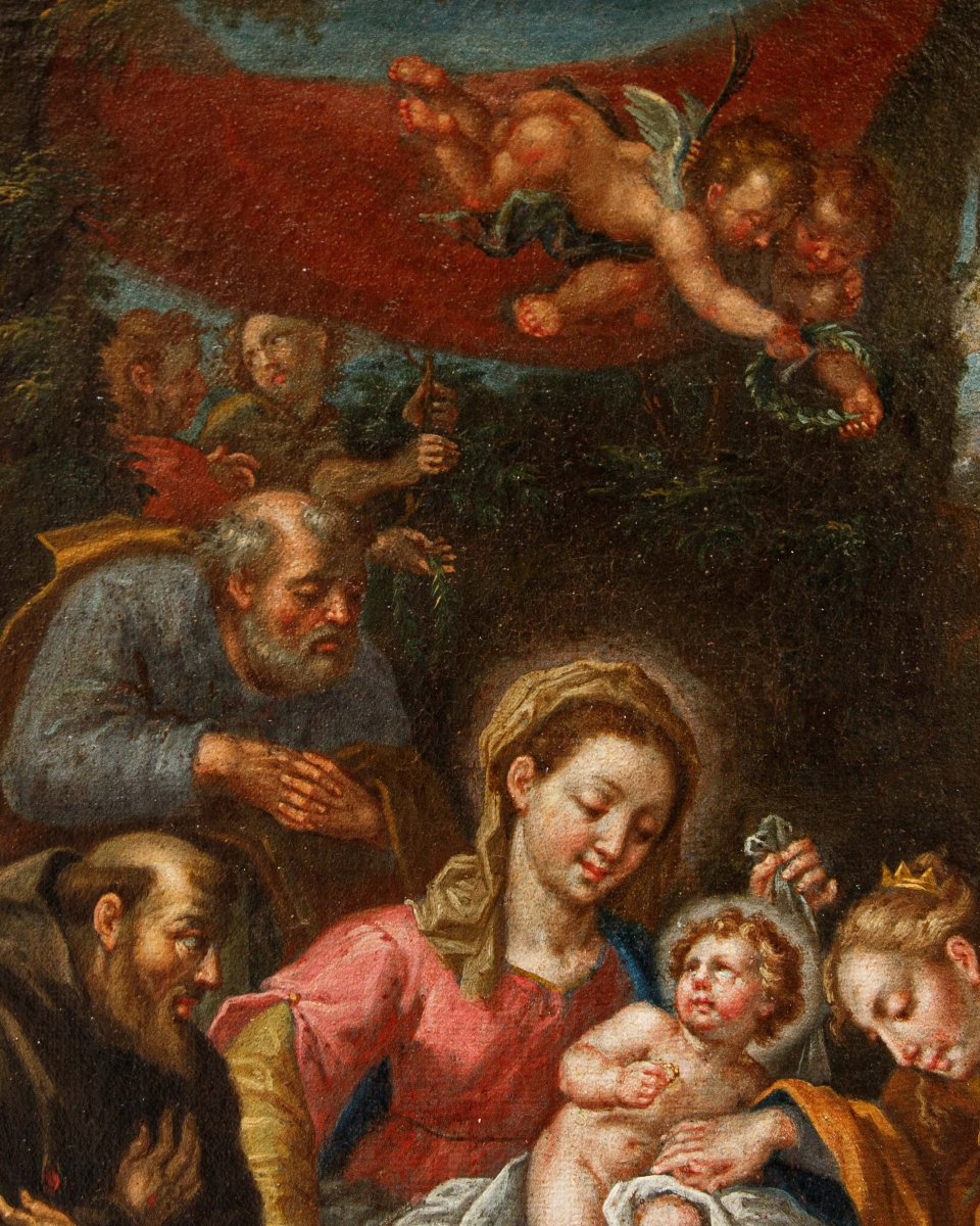 Scuola romana del XVII secolo, Sacra famiglia con Santa Caterina e Santo francescano-photo-5